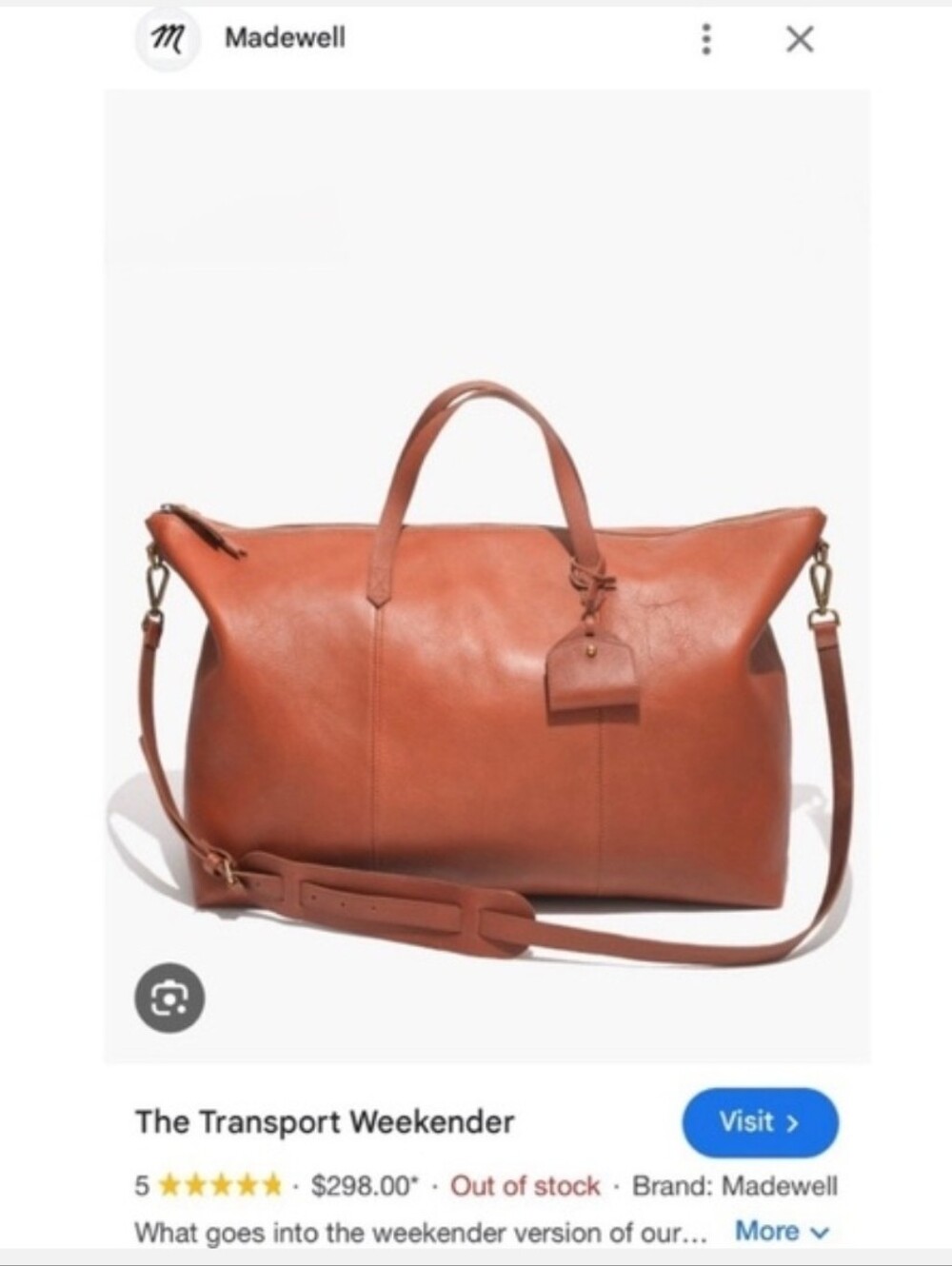 Madewell The weekender bag Ret $280